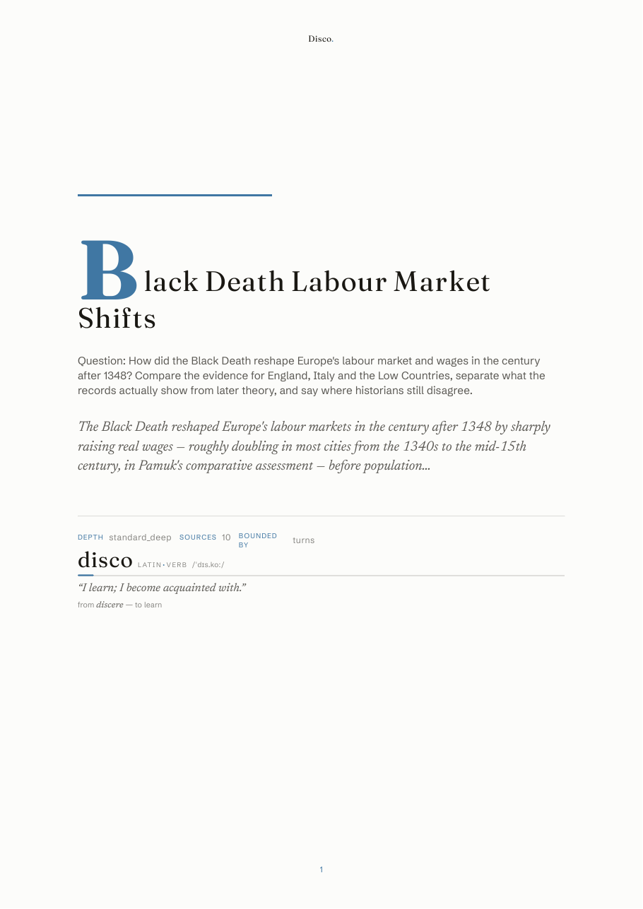 Cover of the exported report: Black Death Labour Market Shifts